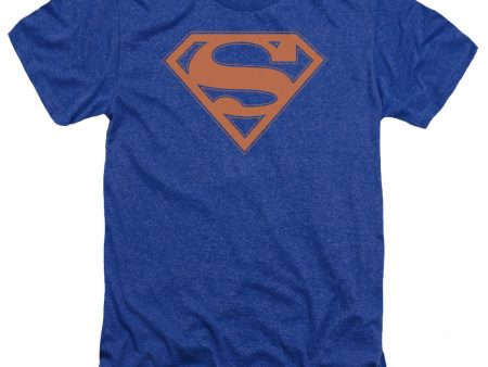 SUPERMAN : BLUE AND ORANGE SHIELD ADULT HEATHER Royal Blue 3X on Sale