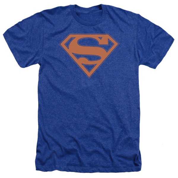 SUPERMAN : BLUE AND ORANGE SHIELD ADULT HEATHER Royal Blue 3X on Sale