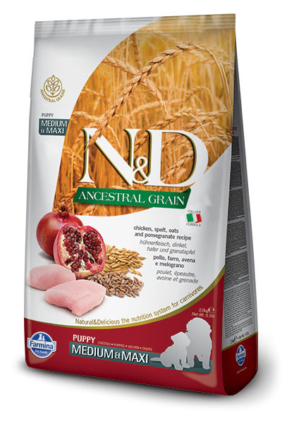 Farmina N&D Natural & Delicious Ancestral Grain Medium & Maxi Puppy Chicken & Pomegranate Dry Dog Food Sale